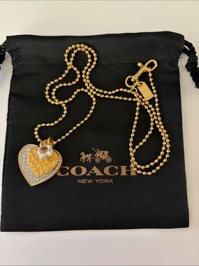 Coach Gold-Tone Heart Pendant Necklace with Crystal Charm